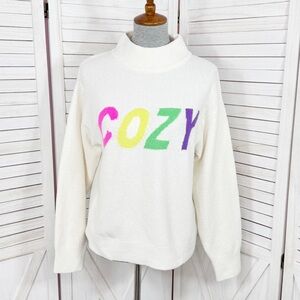 A New Day COZY StatementMock Neck Sweater Ivory Multi Size Small